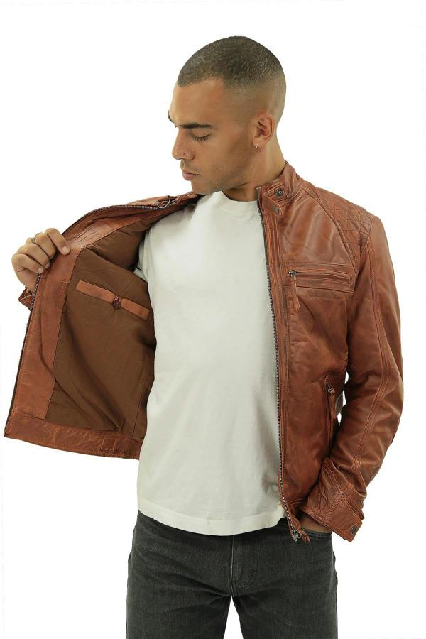 Infinity Leather Men's Vintage Leather Quilted Biker Jacket-Monaco