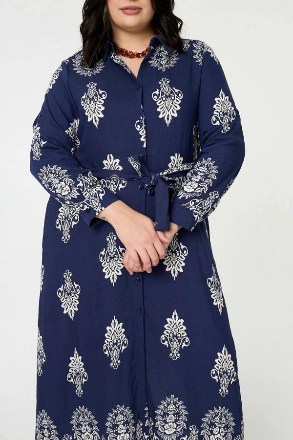 Navy | Curve Baroque Print Maxi Shirt Dress