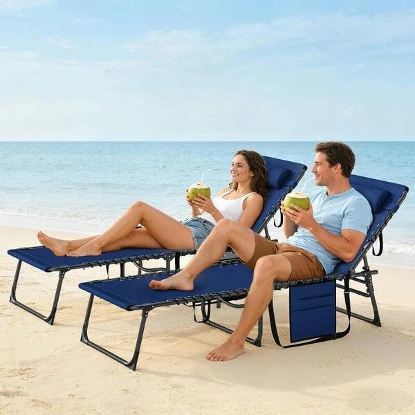 Bobobiy Five-Position Reclining Sun Loungers Set of 2 - Dark Blue