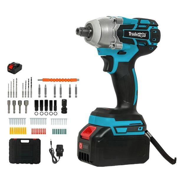 Traderight 21V Brushless Impact Wrench Drill 1/2" Rattle Gun 4.0Ah Battery Kit