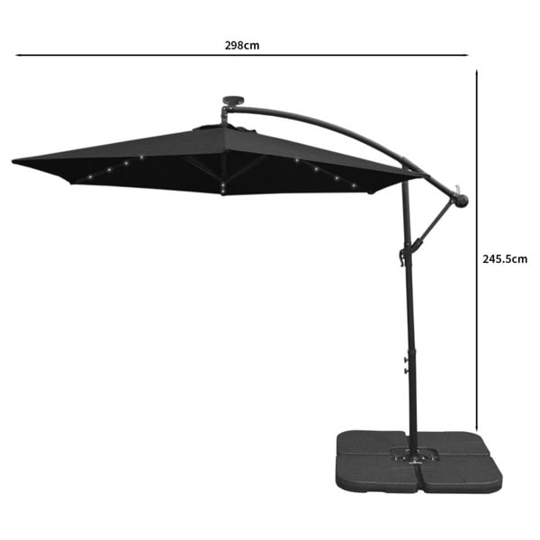 Monstershop Black 3m LED Cantilever Parasol With Plain Base