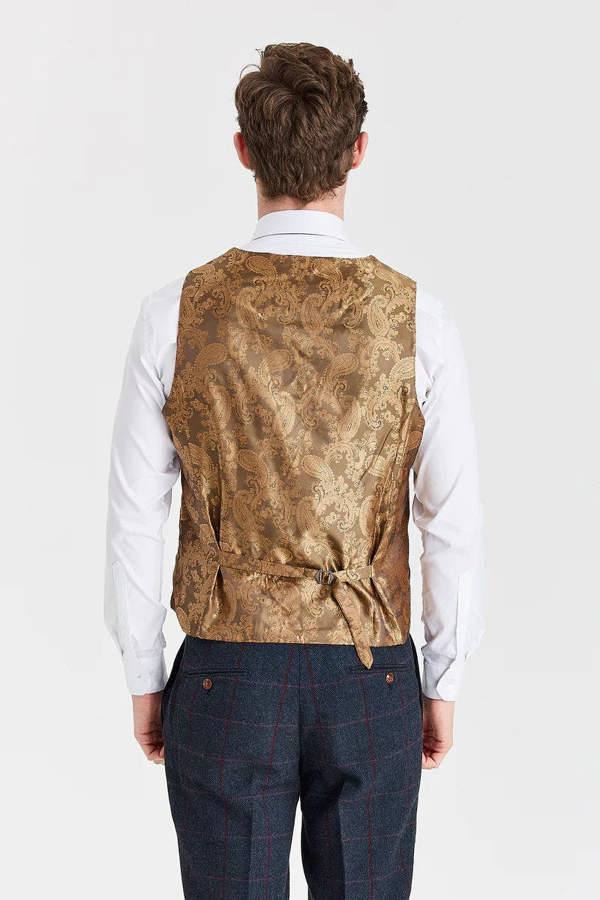 Paul Andrew Madrid Navy Suit with Harris Brown Tweed Waistcoat