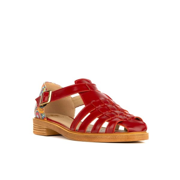 Embassy London Sandy - Burgundy Signature - Women's fishermen flat leather sandal with covered heel