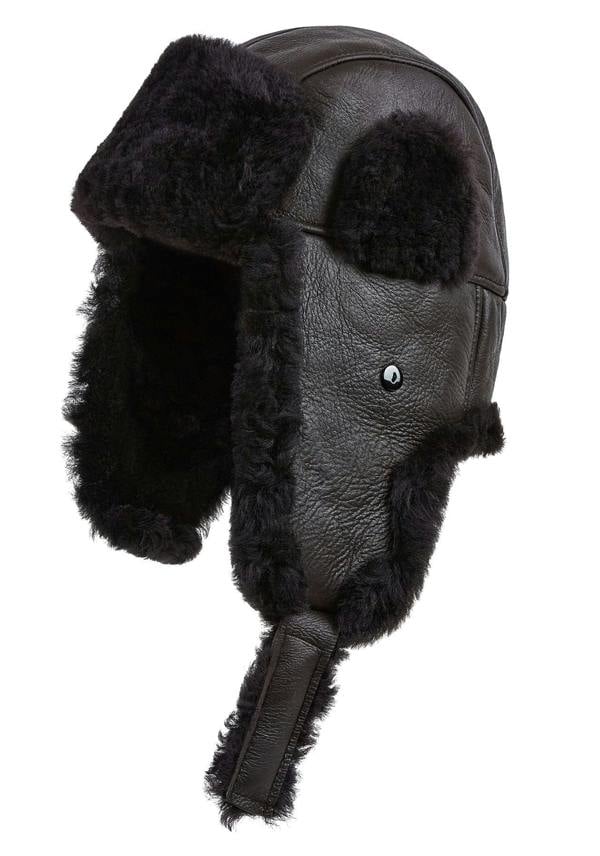 Infinity Leather Mens RAF Aviator Sheepskin B-55 Trapper Hat Winter Warm Leather Navigator Hat