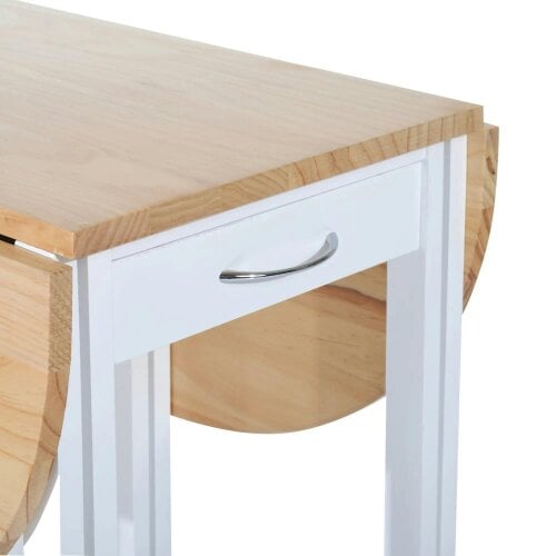 Bobobiy 3 Pieces Dining Room Set, Mobile Foldable Dining Table and 2 Stools with Storage Shelf, 2 Drawers and 6 Wheels, White