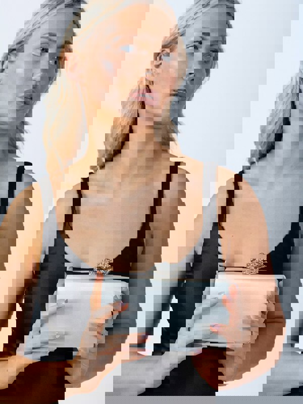 SVNX Satin Clutch Bag with Rose Jewel in Ivory