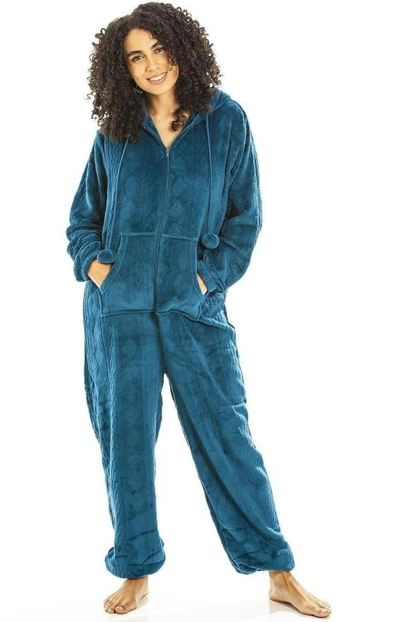 Camille Women's Hooded Super Soft Fleece Onesie Ladies Zip Jumpsuit