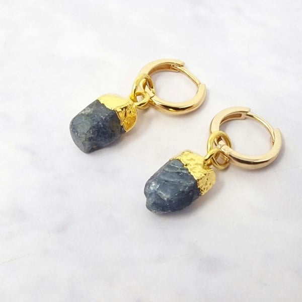 Raw Sapphire September Birthstone Gold Plated Huggies