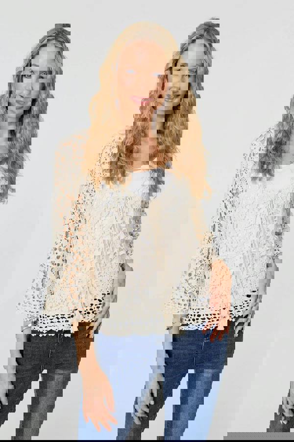 Cream | Semi Sheer Crochet Relaxed Top