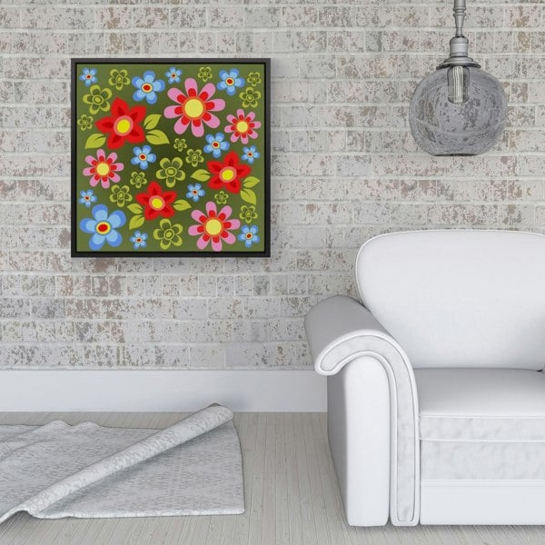 Warren Reed Red And Blue Flowers Framed Canvas