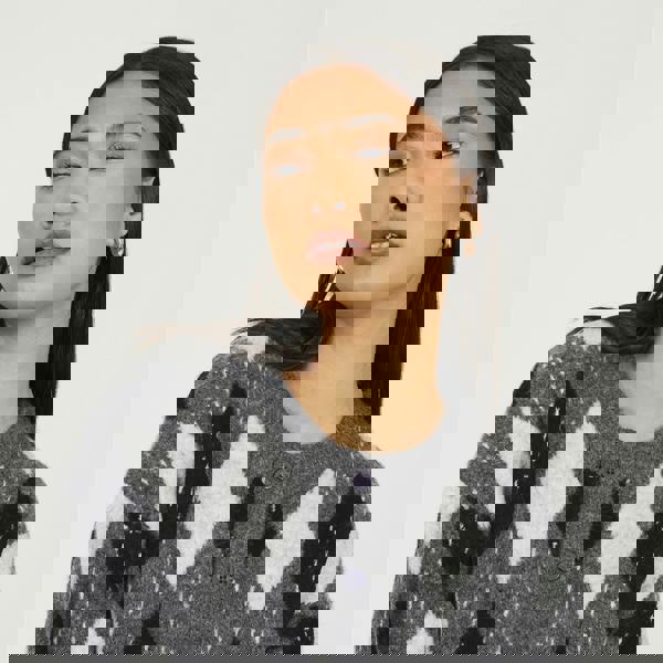 Brave Soul Grey Round Neck Argyle Knit Cardigan - Grey Image 4