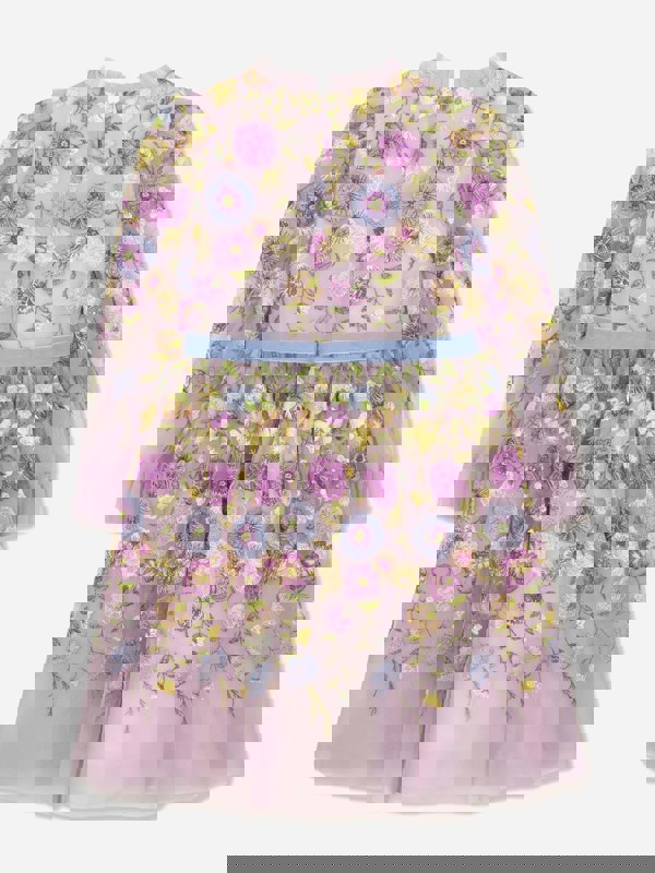 Marchesa Girls Flower Embroidered Tulle Gown in Multicolour