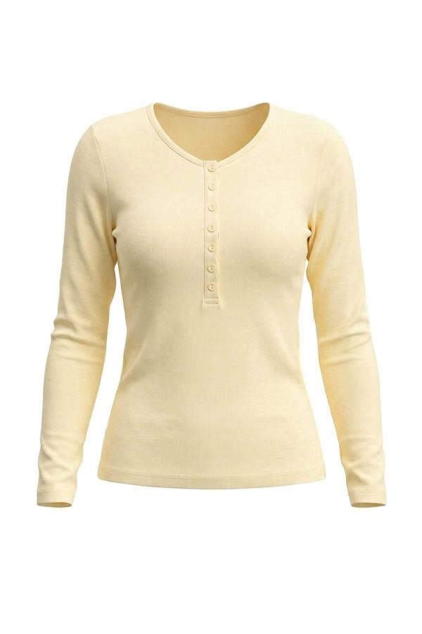 WOVCOR Crew Neck Long Sleeve Button Front Fitted Knit Blouse