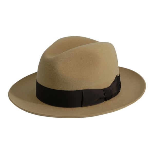 Gamble & Gunn 'Shirwell' Luxury Handmade Fur Felt Fedora - Camel With Contrast Brown Ribbon