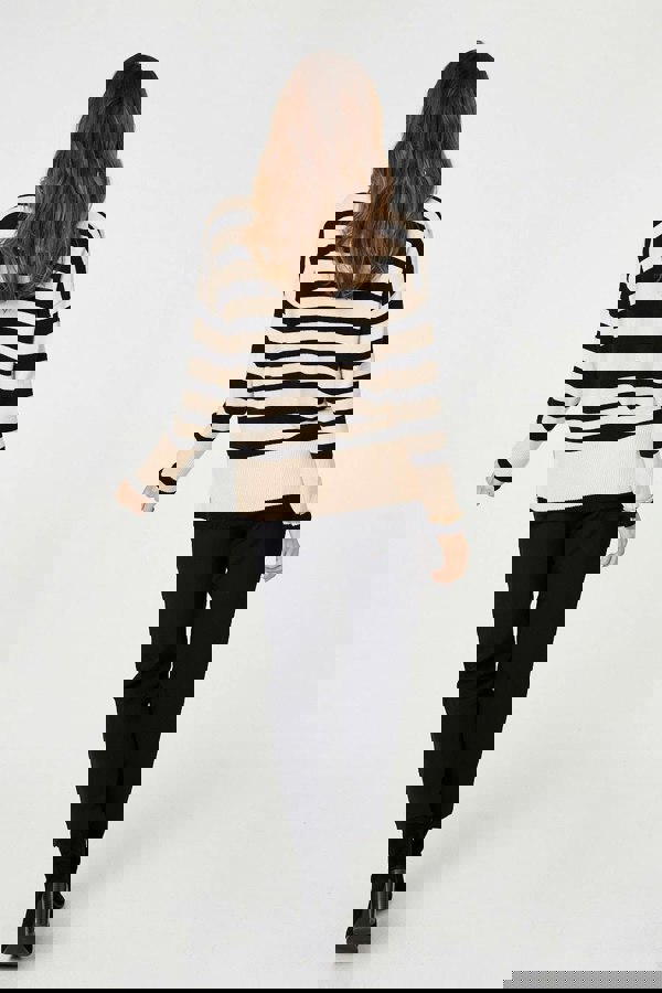 Beige | Striped Relaxed Roll Neck Jumper
