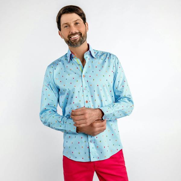 GELATO CONES ON PIN STRIPE PRINT SHIRT – Premium Men's Patterned Shirt by Claudio Lugli | Bold Design, Tailored Fit, Best Printed Shirts