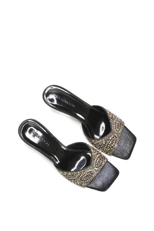 XY LONDON Sparkly Crystal Kitten Heeled Sandal Mules