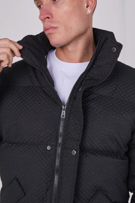 Quilted Puffer Jacket – Zip & Button Fasten