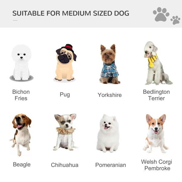 Dog size compatibility graphic for bicycle pet trailer with medium dog silhouettes