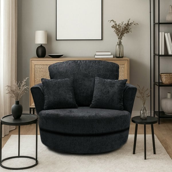 Furnishings For Less Zink Chenille Fabric Swivel Chair