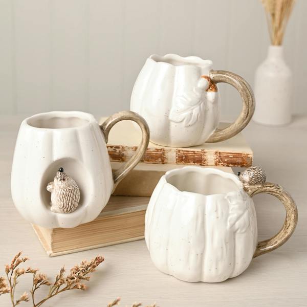 Country Living Set of 2 Pumpkin Mug with Hedgehog On The Handle