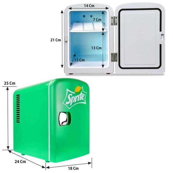 Coca-Cola Sprite 4L Mini Fridge 6 Can Tabletop Cooler & Warmer for Bedroom, Desk or Car (12V, Green)