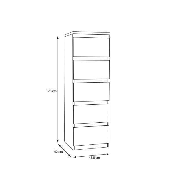 Edmore 5 Drawer Tall Narrow Chest in White
