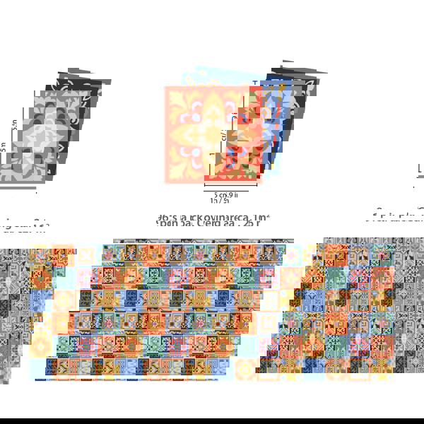 WT1568 - Mara Colourful Mix Mediterranean Wall Tile Sticker Set - 15 cm x 15 cm - 24 pcs