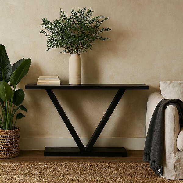 Wyld Haus Girona Black Oak Wood V-Frame Console Table