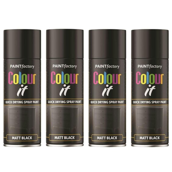 Paint Factory 4X  Black Matt Spray Paint 400ml