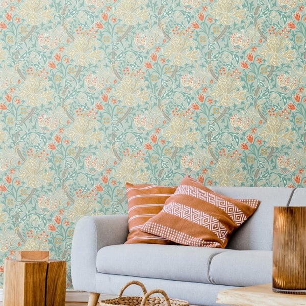 Hoopla Walls Lily Ogee - Duckegg Blue 10m Wallpaper