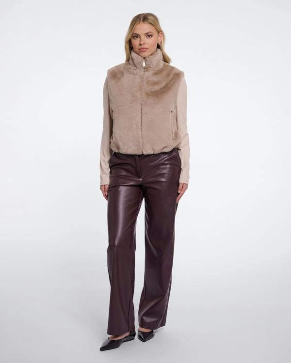 Rino & Pelle Nikki Womens Short Faux Fur Waistcoat - Oat | CHO | Designer Womens Short faux fur waistcoat