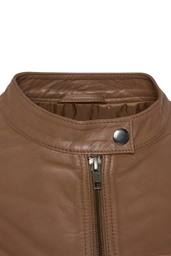 Pelle D’annata Ladies Real Leather Biker Jacket in Tobacco