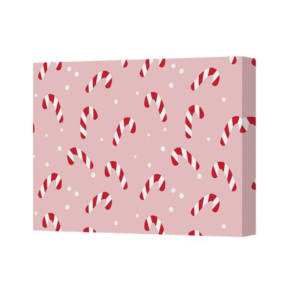 Benjamin Tate Design Pink Candy Cane Pattern Canvas Wall Art For Holiday Decor