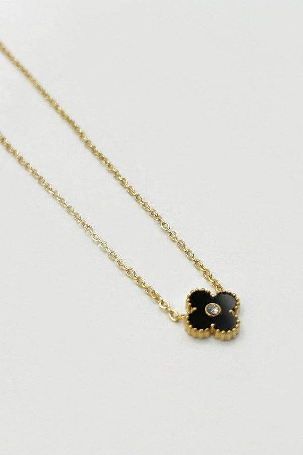 SVNX Mini Clover Necklace in Gold Colour Black - Gift Boxed