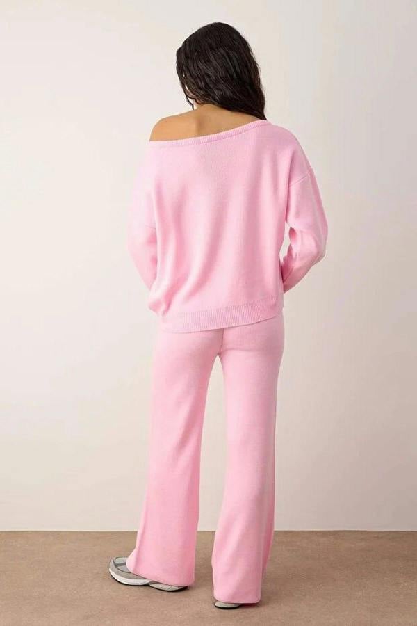 WOVCOR 2-Piece Knitwear Boat Neck Sweater-Pants Set