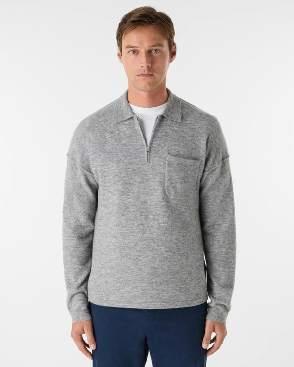 Oliver Sweeney Killala Mens Alpaca Wool Blend Quarter Zip Jumper - Grey