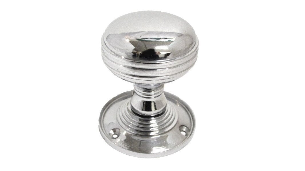 EDH Door Hardware Polished Chrome Reeded Door Knobs + Latch Set Sprung Handles 1 Pair