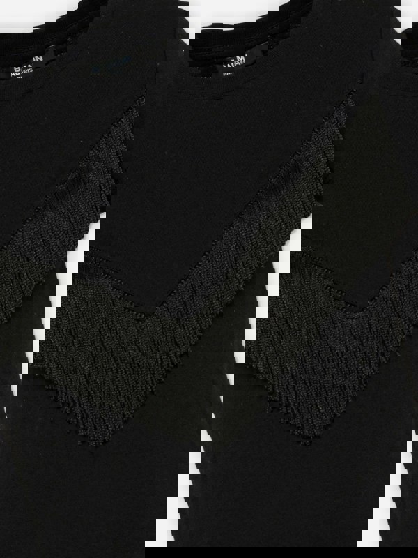 Balmain Girls Fringed T-Shirt in Black