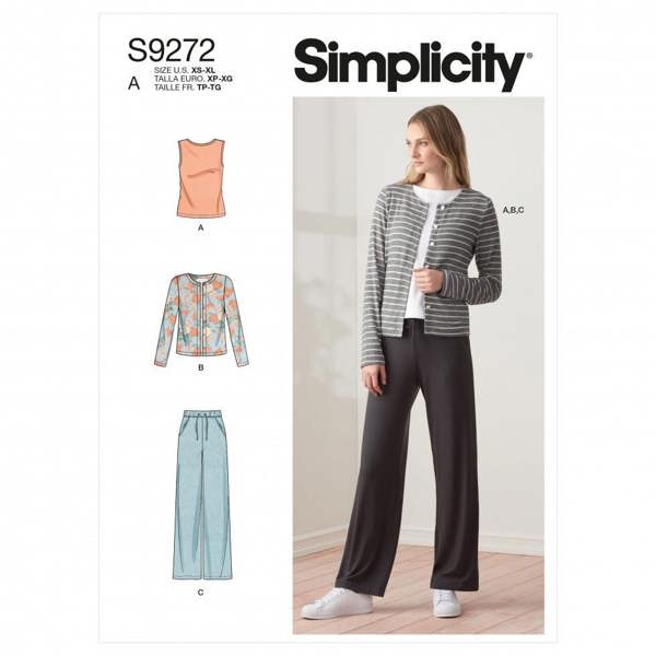 Simplicity Sewing Pattern 9272, Cardigans, Tops, Trousers for Women, A (XS-S-M-L-XL) - Intermediate