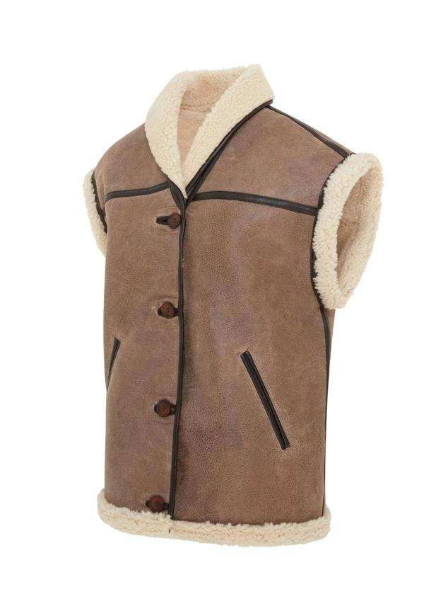 Infinity Leather Womens Brown Aviator Shearling Leather Gilet - Chevak