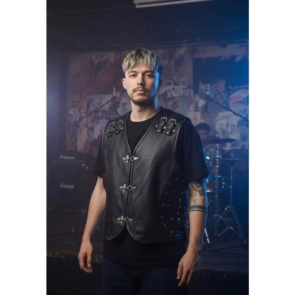 Leather Company Men's Leather Motorcycle Vest Black Biker Waistcoat