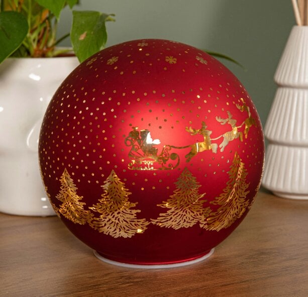 Samuel Alexander 15cm Battery Operated Light up Santa Glass Ball in Red with Warm White LEDs