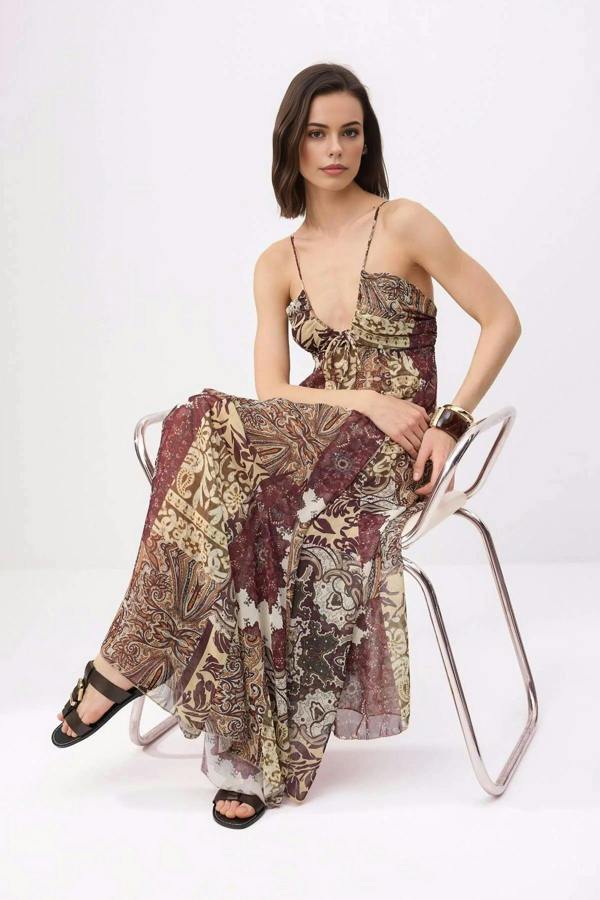 WOVCOR Abstract Pattern Maxi Woven Dress
