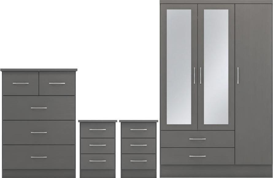 Seconique Nevada 3 Door Wardrobe 4 Piece Bedroom Set