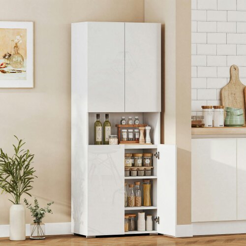 HOMCOM 180cm Tall Kitchen Cupboard, Pantry Storage Cabinet - High Gloss White - Kitchen cupboard - MDF