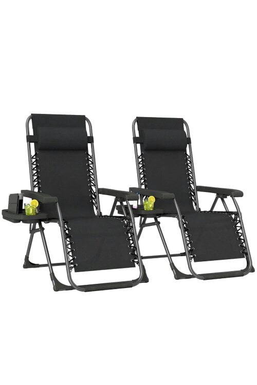 Dyzi Zero Gravity Chairs Set of 2 Reclining Garden Chairs Black