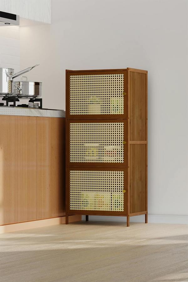 Living and Home 3-Tier Bamboo Bookcase Bookshelf Storage Rack with Doors