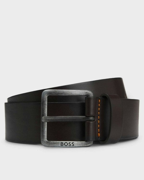 BOSS Orange Jeeko Mens Leather Belt with Logo Buckle NOS - Dark Brown 202