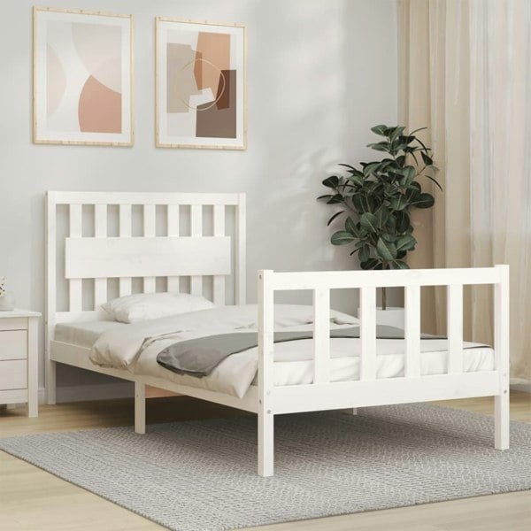 Berkfield Bed Frame with Headboard White 100x200 cm Solid Wood